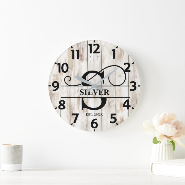 Reloj Redondo Grande Monograma De País Rústico (Hogar)