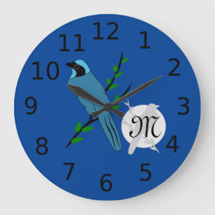 Reloj Redondo Grande Monograma de pájaro turquesa Bonito