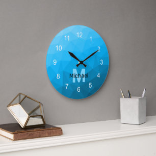 Reloj Redondo Grande Monograma de patrón de malla geométrica con gradie