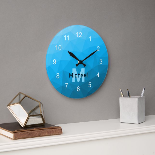 Reloj Redondo Grande Monograma de patrón de malla geométrica con gradie (Oficina)