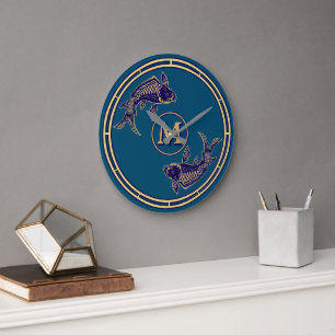 Reloj Redondo Grande Monograma de pez koi japonés