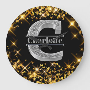 Reloj Redondo Grande Monograma de plata inicial C personalizado Su nomb