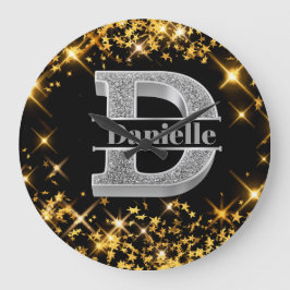 Reloj Redondo Grande Monograma de plata inicial D personalizado Su nomb