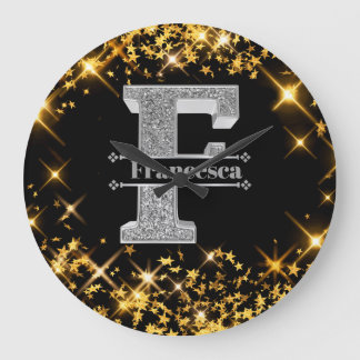 Reloj Redondo Grande Monograma de plata inicial F personalizado Su nomb