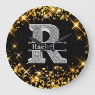Reloj Redondo Grande Monograma de plata inicial R personalizado Su nomb