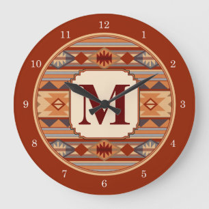 Reloj Redondo Grande Monograma de South Western Design Tan