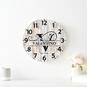 Reloj Redondo Grande Monograma de vida de granja rústica