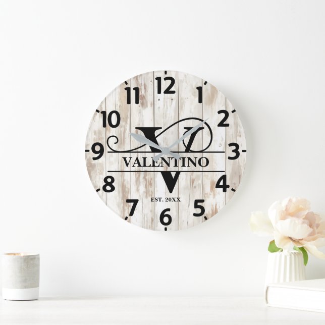 Reloj Redondo Grande Monograma de vida de granja rústica (Hogar)