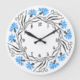 Reloj Redondo Grande Monograma del Círculo de Cornflower cruzado inicia