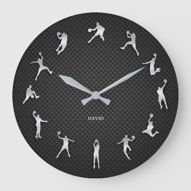Reloj Redondo Grande Monograma del jugador de baloncesto plateado brill (Anverso)