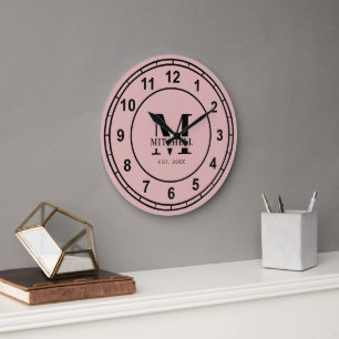 Reloj Redondo Grande Monograma Elegante de Nombre de Familia Personaliz