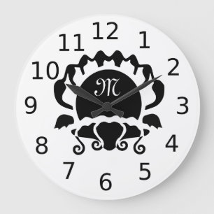Reloj Redondo Grande Monograma elegante de silueta de conchas abiertas