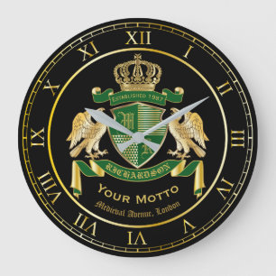 Reloj Redondo Grande Monograma escudo de armas Eagle verde oro Emblem