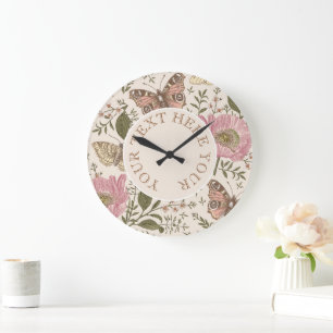 Reloj Redondo Grande Monograma floral botánico de flores silvestres de 