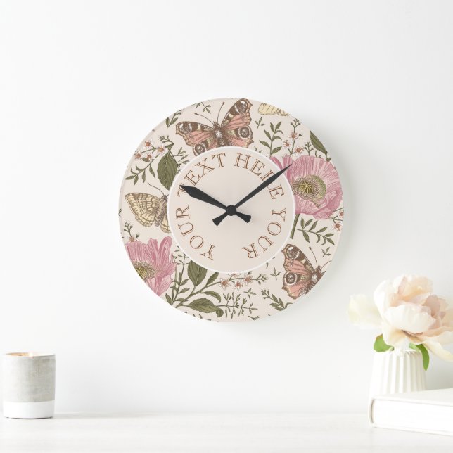 Reloj Redondo Grande Monograma floral botánico de flores silvestres de  (Hogar)