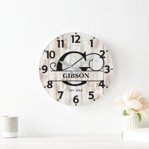 Reloj Redondo Grande Monograma G de madera vieja rústica