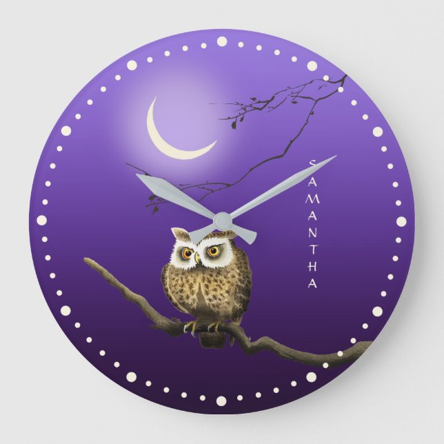 Reloj Redondo Grande Monograma Lechuza Nocturna Luz de luna Azul Profun (Anverso)