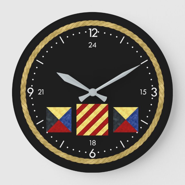 Reloj Redondo Grande Monograma marítimo náutico de la bandera de señal (Anverso)