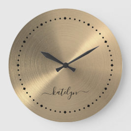 Reloj Redondo Grande Monograma Metalizado Faux Gold