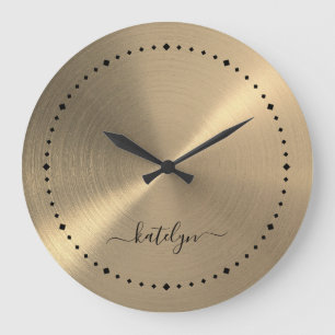 Reloj Redondo Grande Monograma Metalizado Faux Gold