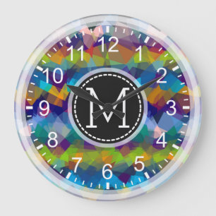 Reloj Redondo Grande Monograma moderno con mosaico colorido #17