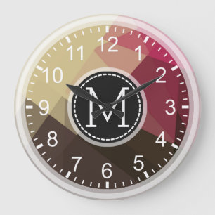 Reloj Redondo Grande Monograma moderno de mosaico rosa toscano marrón