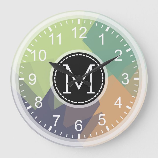 Reloj Redondo Grande Monograma moderno mosaico (Anverso)