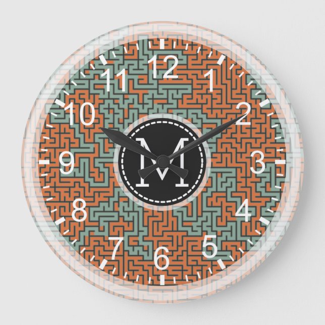 Reloj Redondo Grande Monograma moderno mosaico #14 (Anverso)