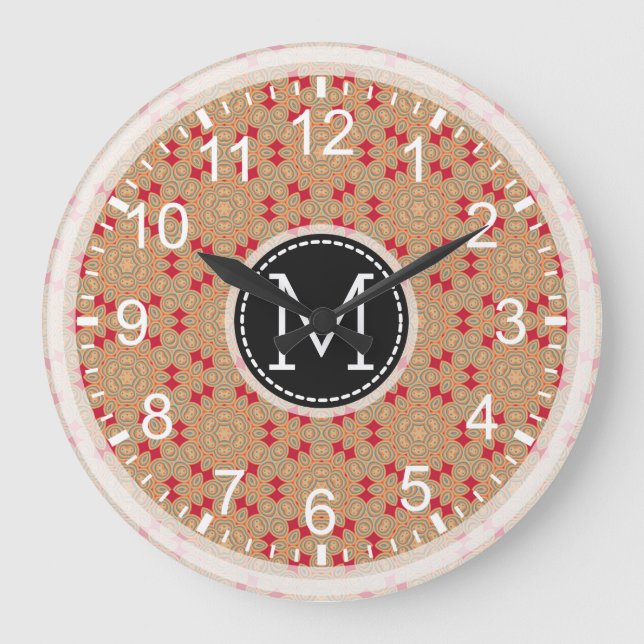 Reloj Redondo Grande Monograma moderno mosaico #4 (Anverso)