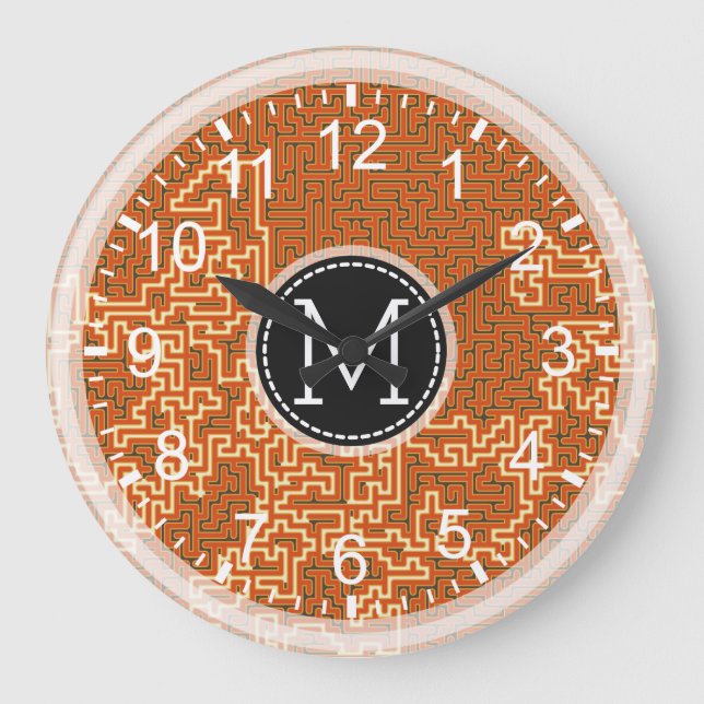 Reloj Redondo Grande Monograma moderno mosaico #5 (Anverso)