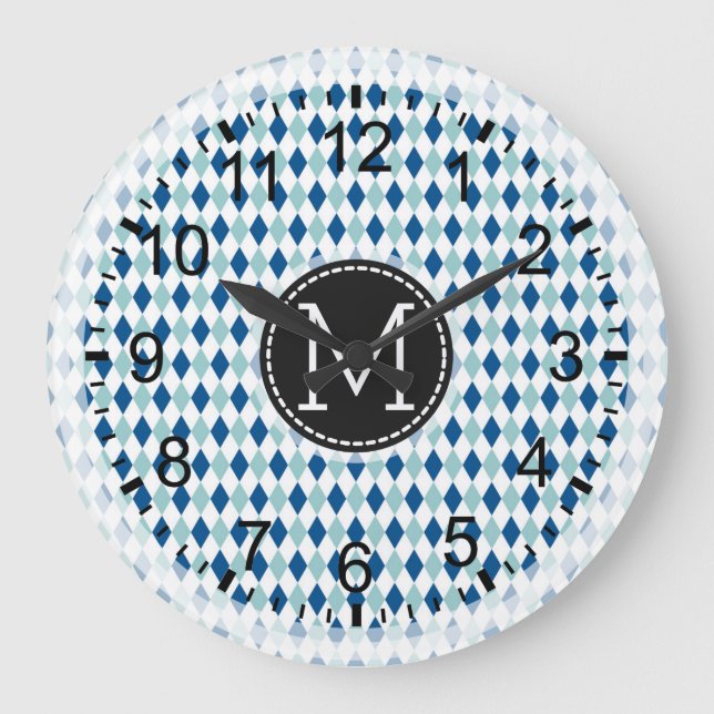 Reloj Redondo Grande Monograma moderno mosaico #6 (Anverso)