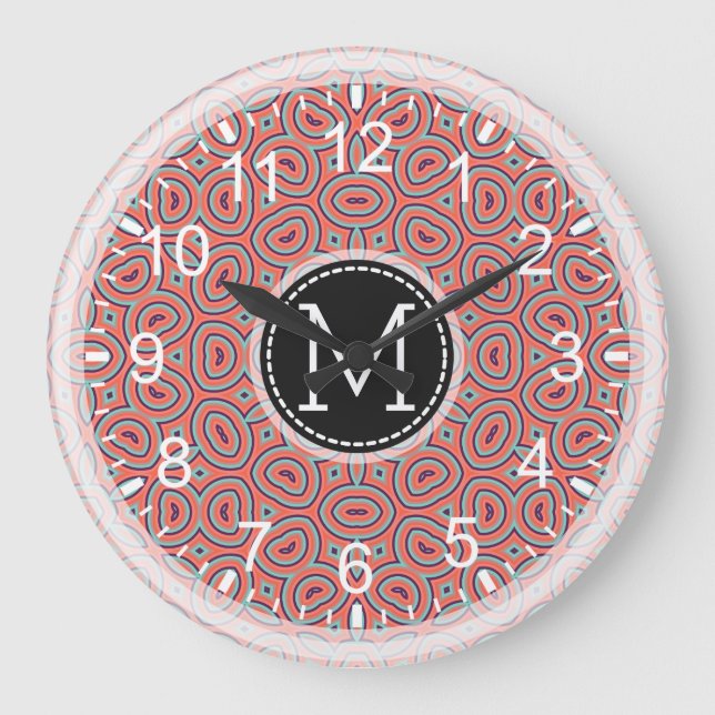 Reloj Redondo Grande Monograma moderno mosaico #9 (Anverso)