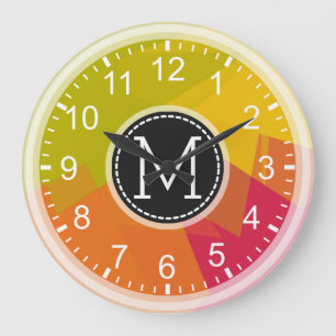 Reloj Redondo Grande Monograma moderno mosaico amarillo lima naranja