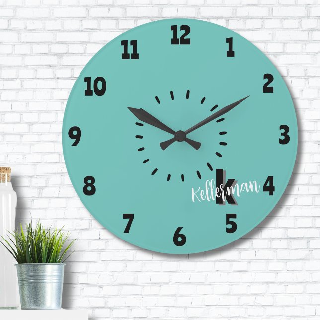 Reloj Redondo Grande Monograma moderno simple (Simple Modern Circle Monogram Large Clock)