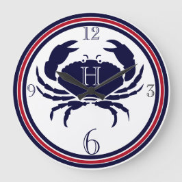 Reloj Redondo Grande Monograma náutico cangrejo blanco de la marina roj