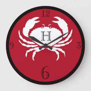 Reloj Redondo Grande Monograma náutico rojo negro blanco cangrejo