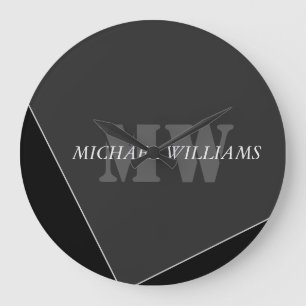 Reloj Redondo Grande Monograma negro gris artístico moderno