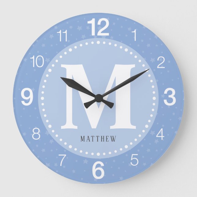 Reloj Redondo Grande Monograma niño niño niño azul (Anverso)