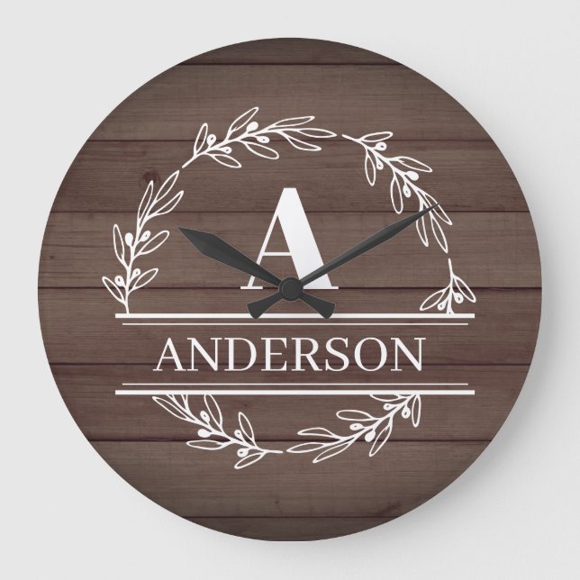 Reloj Redondo Grande Monograma nombre de familia de guirnaldas rusas de (Anverso)