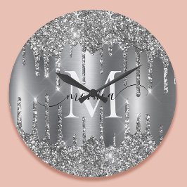 Reloj Redondo Grande Monograma Personalizado con Goteo de Brillo Platea