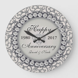 Reloj Redondo Grande Monograma Personalizado de Aniversario Ornamental