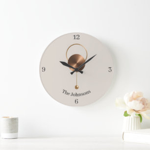 Reloj Redondo Grande Monograma personalizado de bronce cepillado minima