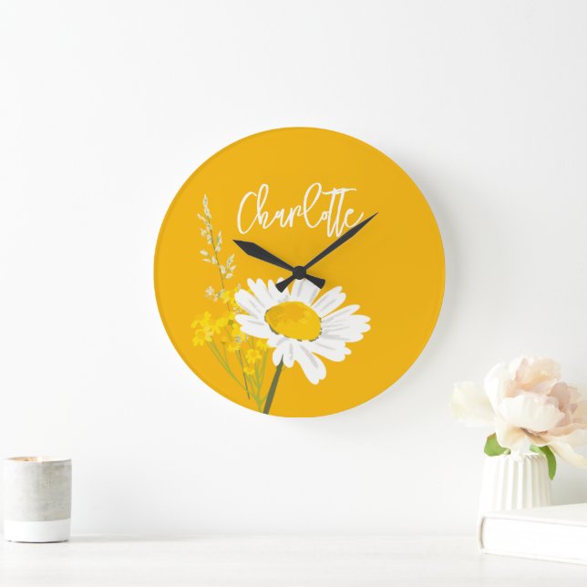 Reloj Redondo Grande Monograma Personalizado de flores silvestres de ma (Hogar)