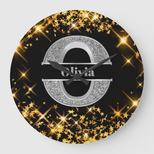 Reloj Redondo Grande Monograma personalizado o plateado inicial Su nomb (Anverso)