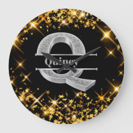 Reloj Redondo Grande Monograma Q inicial plateado personalizado Su nomb