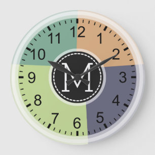 Reloj Redondo Grande Monograma Retro Moderno Colores Geométricos #4