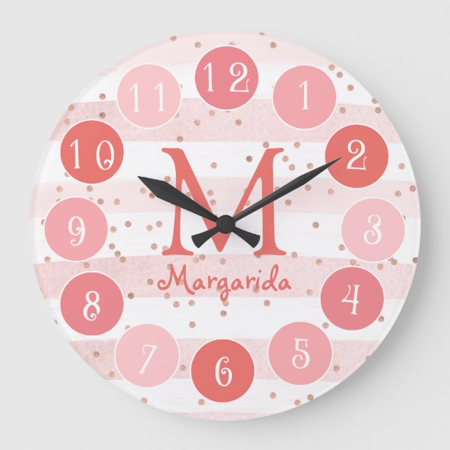 Reloj Redondo Grande Monograma rosa delgado - Niños (Anverso)