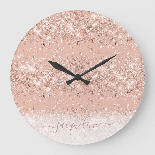 Reloj Redondo Grande Monograma Rubor Rosa Rosa Rosa Rosa Purpurina (Anverso)