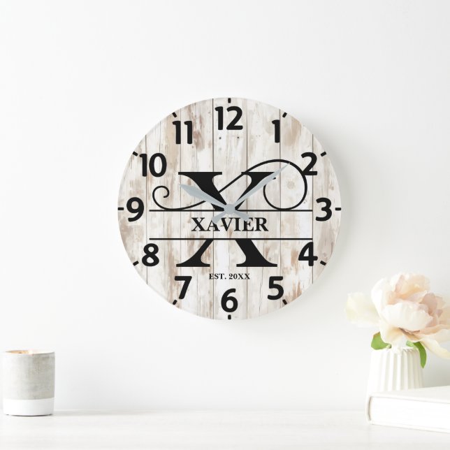 Reloj Redondo Grande Monograma Rústico de Campo (Hogar)