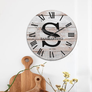 Reloj Redondo Grande Monograma rústico vintage nombre de familia